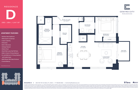A floor plan for a residence with a living room, two bedrooms, a bathroom, and a kitchen.
